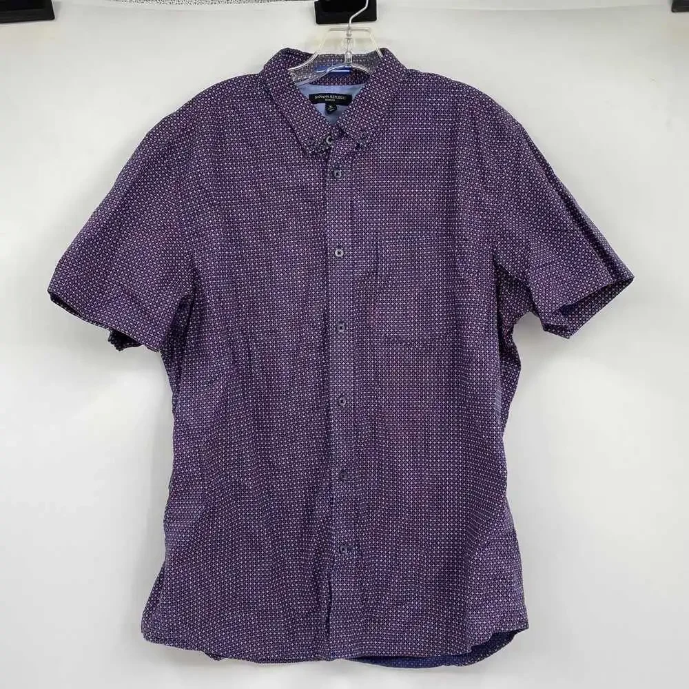 Banana Republic Men’s Blue Cotton Blend Short Sleeve Button-Down | Regular XL